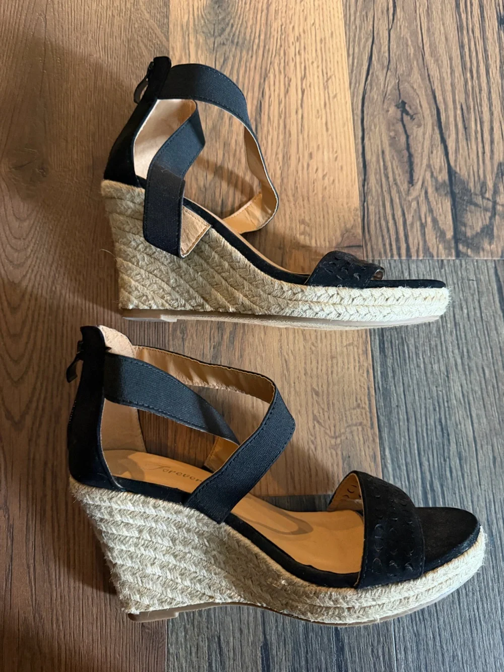 Forever Black Espadrille Wedge Sandals